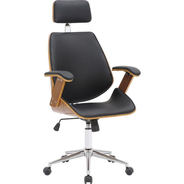 Sedia Da Ufficio Ergonomica - Sedia Da Ufficio - Ecopelle E Legno Impiallacciato Di Facile Manutenzione, Colore: Noce/Nero-image
