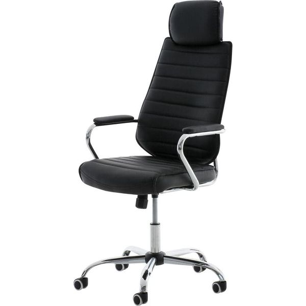 Sedia Ergonomica Per Ufficio - Sedia Da Ufficio - Seduta Regolabile In Altezza, Pelle Finta | Colore: Nero-image