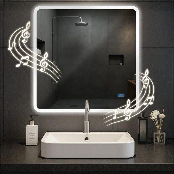 Specchio Da Bagno Specchio Da Parete Con Altoparlante Bluetooth, Funzione Anticondensa, Illuminazione A Led-image
