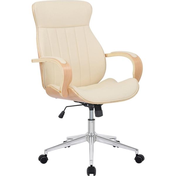 Sedia Da Ufficio In Pelle Finta - Sedia Da Ufficio Ergonomica - Design Girevole A 360° | Colore: Naturale/Crema-image
