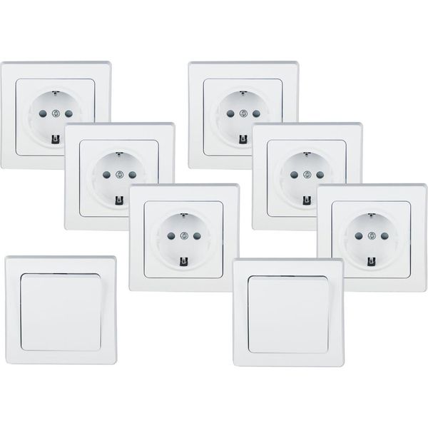 Kit Di Avviamento Chilitec Delphi, 8 Pezzi, Bianco 6X Presa Di Corrente, 2X Interruttore, Incl. Telaio-image