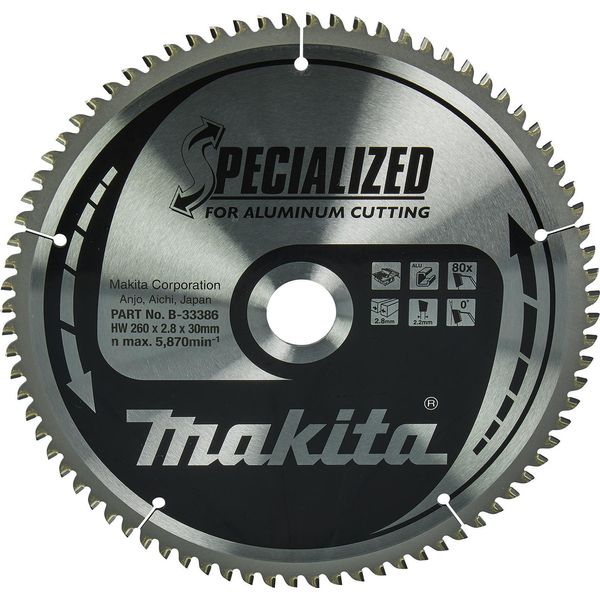Makita Lama Circolare Specialized Tct T.C.T - 260 X 30 Mm - 80 Denti - Alluminio-image