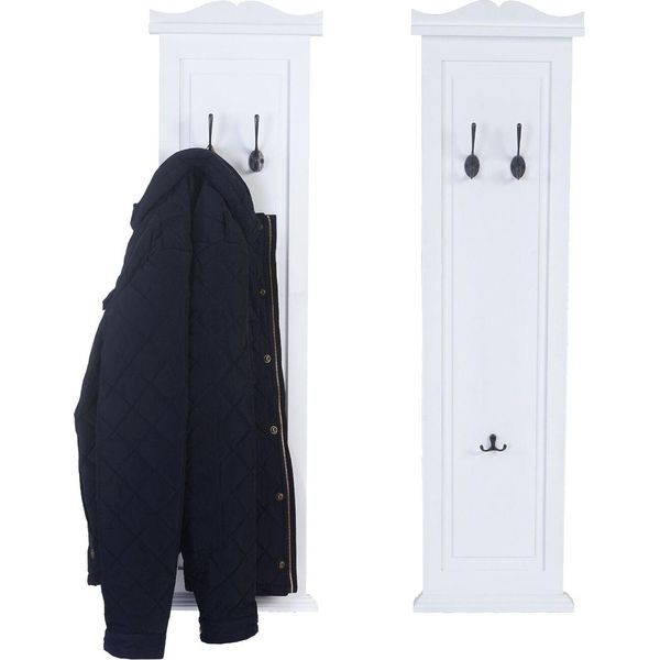 Set Di 2 Appendiabiti T33, Appendiabiti Da Parete, Pannello Appendiabiti, Ganci Da Parete In Legno 109X28X4Cm ~ Laccato Bianco-image