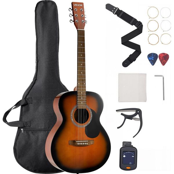Vevor Chitarra Acustica Dreadnought, 40 Pollici, Chitarra Solida A 6 Corde Sunburst, Pacchetto Per Principianti Con Borsa Da Concerto, Accordatore, Tracolla, Corde In Acciaio, Plettri, Capotasto, Tastiera In Palissandro, Per Adulti, Giocatori Esperti-image