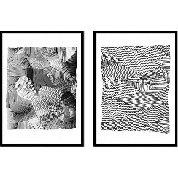 Poster Di Pittura In Cornice, 33 X 43 Cm, Dittico, Set Di 2, Astratto, Grigio, P2029-image