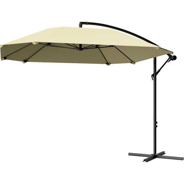 Ombrellone A Sbalzo In Alluminio Ø 260 Cm Ombrellone, Impermeabile A Manovella Con Supporto, Manovella, Protezione Dal Vento, Ombrellone Da Mercato Inclinabile Ombrellone Da Giardino Inclinabile Protezione Dal Sole Per Balcone Giardino Terrazza Beige Aosom-image
