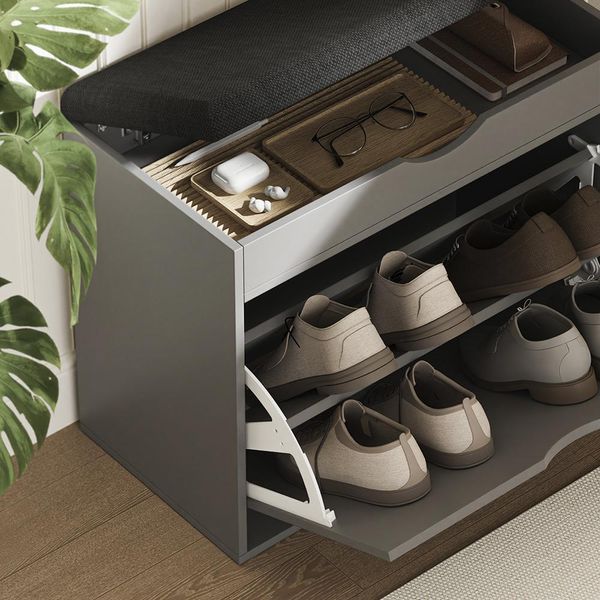 Vicco Panca Scarpiera Da Ingresso Schufy, 60 X 51 Cm Con 2 Scomparti, Antracite/Nero-image