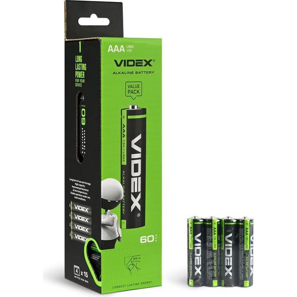 Batterie Alcaline Videx LR03/AAA, 4 X Confezione Da 15, Termoretraibili-image