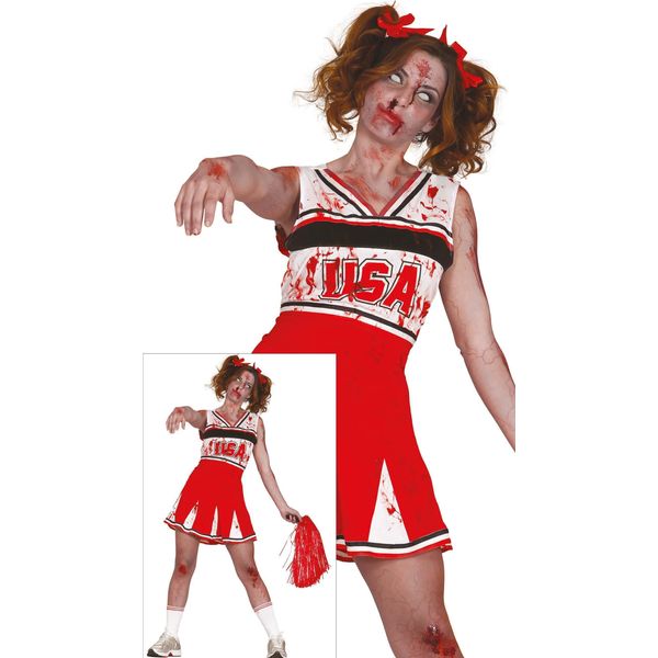 Fiestas Guirca - Costume Da Cheerleader Zombie Per Donna FG1481 (M) (Rosso/Bianco)-image