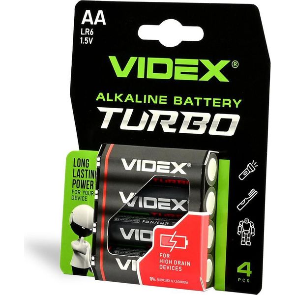 Batteria Alcalina Turbo Videx LR6T/AA, 4 Pezzi, Confezione Blisterata-image