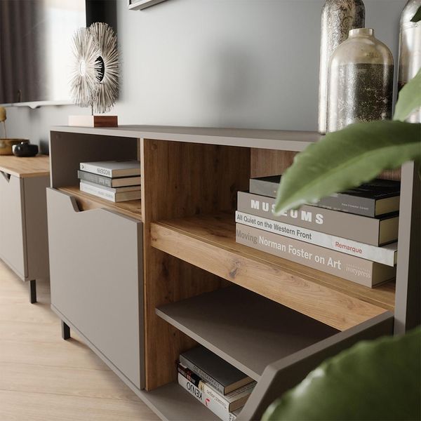 Vicco Credenza Marelle, 140 X 81.3 Cm Con 2 Porte, Greige/Rovere Artigianale-image