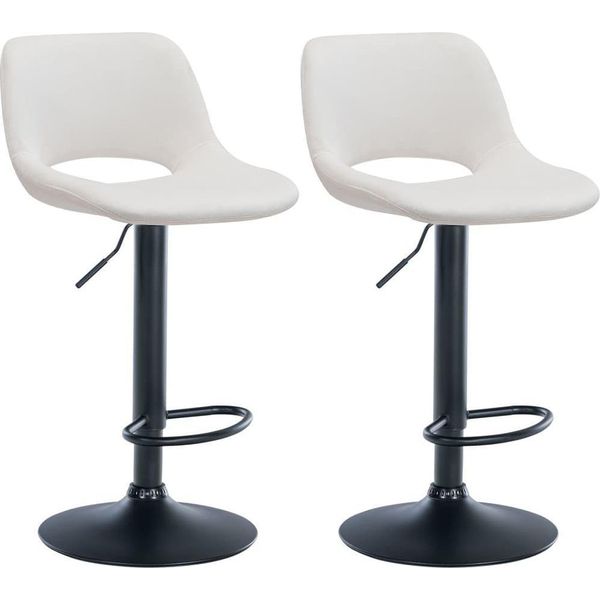 Set Di 2 Sgabelli Da Bar In Velluto - Sgabello Da Bar - Regolabile In Altezza E Girevole A 360° | Colore: Crema | Materiale Del Telaio: Metallo Nero Opaco-image