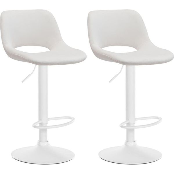 Set Di 2 Sgabelli Da Bar In Velluto - Sgabello Da Bar - Regolabile In Altezza E Girevole A 360° | Colore: Crema | Materiale Base: Metallo Bianco Opaco-image