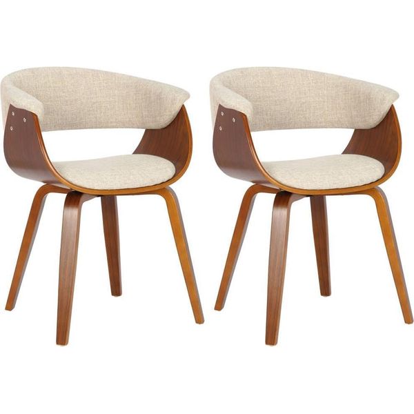 Set Di 2 Sedie Da Pranzo - Sedie Con Schienale - Design Ergonomico, Tessuto Elegante | Colore: Noce/Crema-image