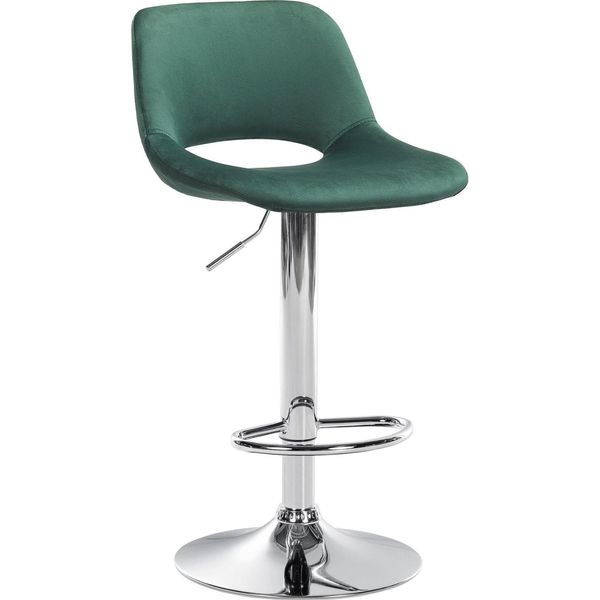 Sgabello Da Bar In Velluto - Sgabello Alto - Regolabile In Altezza E Girevole Per Un Maggiore Comfort | Colore: Verde | Materiale Base: Metallo Cromato-image