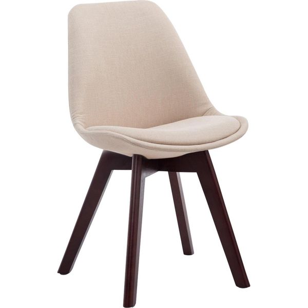 Sedia Da Pranzo Con Rivestimento In Tessuto - Sedia Per Visitatori - Seduta Confortevole - Struttura In Legno Di Faggio | Colore: Crema | Base: Noce-image