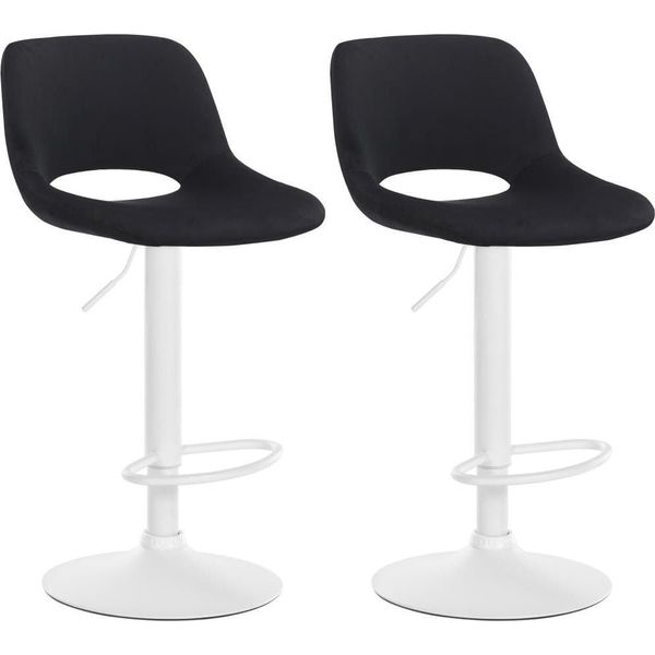 Set Di 2 Sgabelli Da Bar In Velluto - Sgabello Da Bar - Regolabile In Altezza E Girevole A 360° | Colore: Nero | Materiale Base: Metallo Bianco Opaco-image