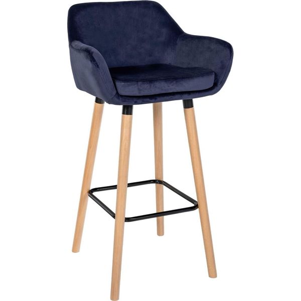 Sgabello Da Bar Con Rivestimento Morbido - Sgabello Alto - Sedia Ergonomica E Confortevole, Struttura In Legno Di Faggio | Colore: Blu Scuro-image