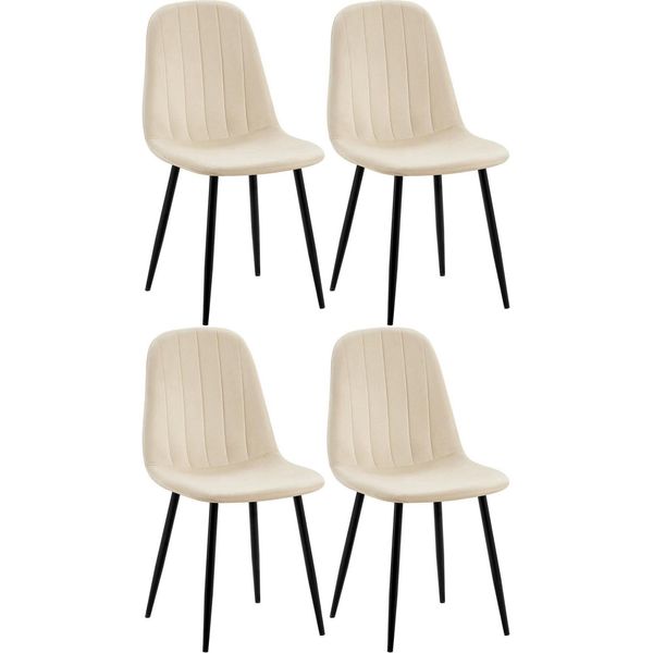 Set Di 4 Sedie Da Pranzo - Rivestimento In Velluto - Elevato Comfort Di Seduta | Colore: Crema-image