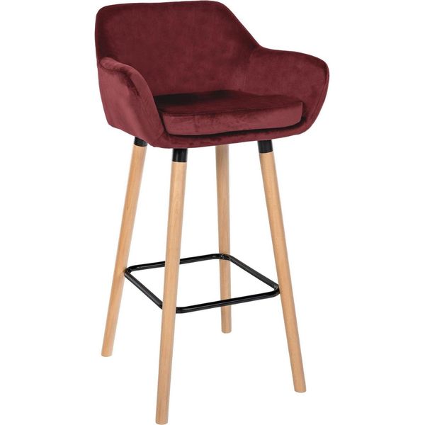 Sgabello Da Bar Con Rivestimento Morbido - Sgabello Alto - Sedia Ergonomica E Confortevole, Struttura In Legno Di Faggio | Colore: Rosso-image