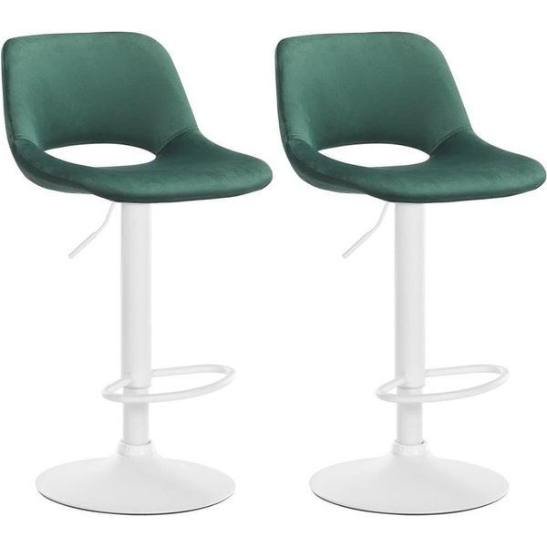 Set Di 2 Sgabelli Da Bar In Velluto - Sgabello Da Bar - Regolabile In Altezza E Girevole A 360° | Colore: Verde | Materiale Base: Metallo Bianco Opaco-image