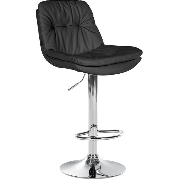 Sgabello Da Bar Kunstleer - Sgabello - Elevato Comfort Di Seduta - Facile Da Pulire - Moderno E Regolabile | Colore: Nero | Materiale Base: Metallo Effetto Cromato-image