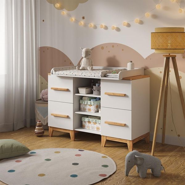 Vitalispa Fasciatoio Malia, 133 X 98 Cm Xl Con 4 Cassetti, Bianco/Artisan/Artigiano-image