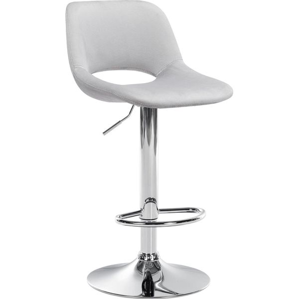 Sgabello Da Bar In Velluto - Sgabello Alto - Regolabile In Altezza E Girevole Per Un Maggiore Comfort | Colore: Grigio Chiaro. Materiale Base: Metallo Cromato-image