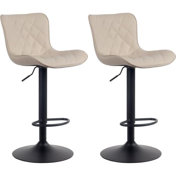 Set Di 2 Sgabelli Da Bar - Sgabello Alto - Design Moderno, Regolabile In Altezza E Girevole A 360° | Colore: Crema | Materiale: Pelle Finta-image