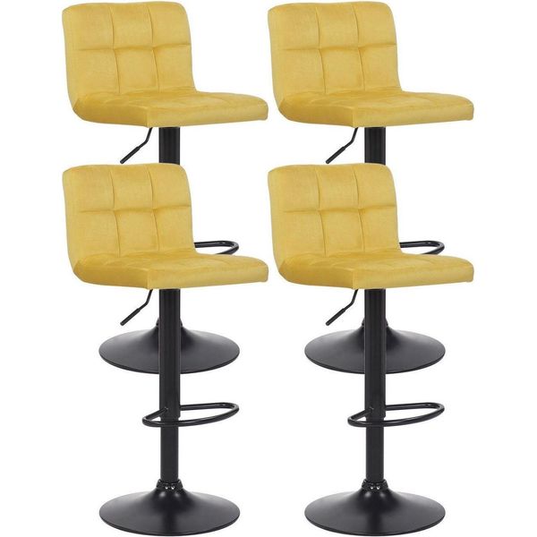 Set Di 4 Sgabelli Da Bar In Velluto - Sgabello Da Bar - Comfort Ottimale | Colore: Giallo-image