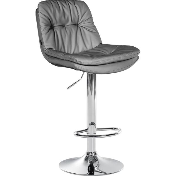 Sgabello Da Bar Kunstleer - Sgabello - Elevato Comfort Di Seduta - Facile Da Pulire - Moderno E Regolabile | Colore: Grigio | Materiale Base: Metallo Effetto Cromato-image