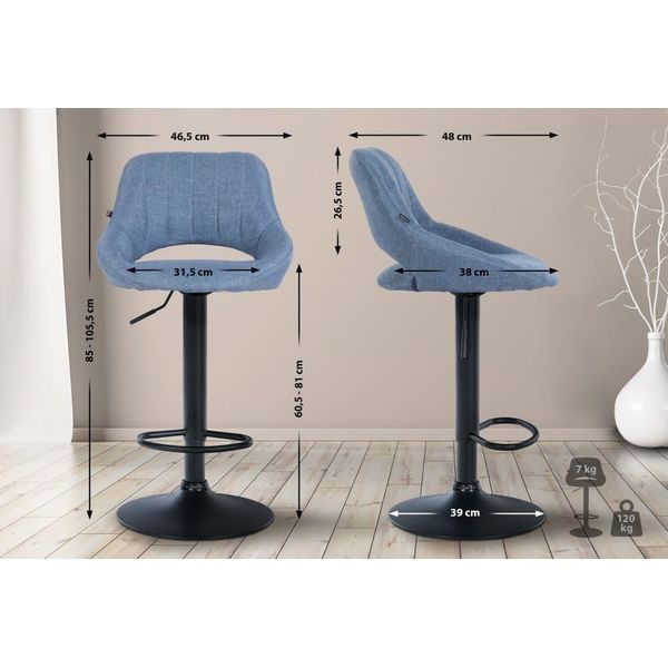 Sgabello Moderno - Sgabello - Altezza Regolabile, Girevole A 360° E Rivestimento In Tessuto | Colore: Blu | Colore Base: Nero-image