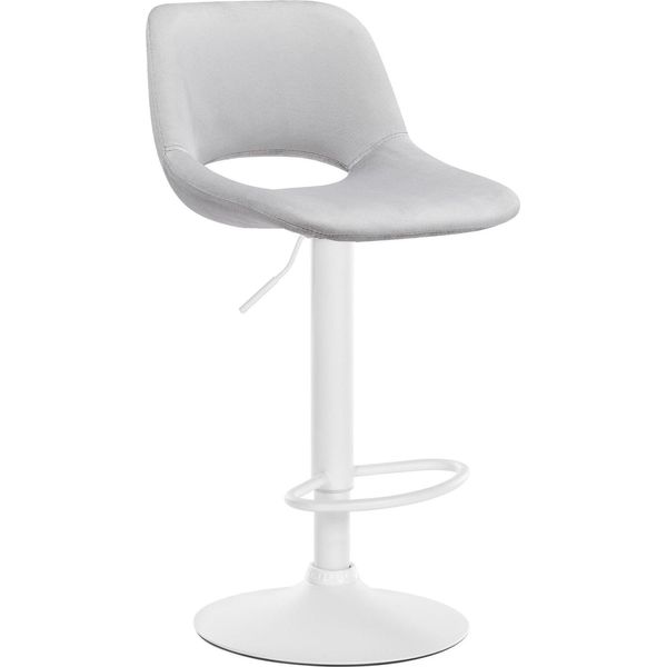 Sgabello Da Bar In Velluto - Sgabello Alto - Regolabile In Altezza E Girevole Per Un Maggiore Comfort | Colore: Grigio Chiaro. Materiale Base: Metallo Bianco Opaco-image