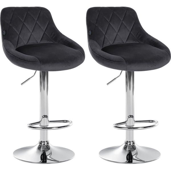 Set Di 2 Sgabelli Da Bar In Velluto - Sgabello Da Bar - Regolabile In Altezza | Colore: Grigio Scuro, Colore Base: Cromo-image