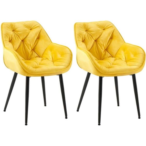 Set Di 2 Sedie Da Pranzo In Velluto - Set Di Sedie - Design Moderno E Comfort | Colore: Giallo-image