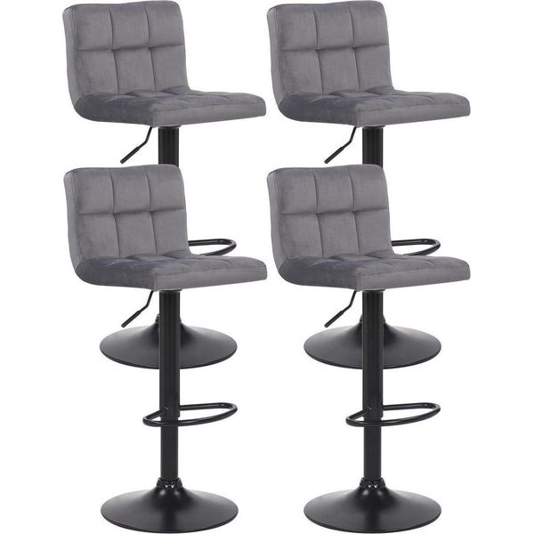 Set Di 4 Sgabelli Da Bar Velvet - Sgabello Da Bar - Comfort Ottimale | Colore: Grigio-image