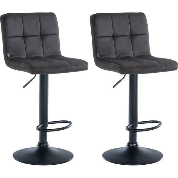 Set Di 2 Sgabelli Da Bar In Velluto - Sgabello - Regolabile In Altezza E Ruotabile A 360° | Colore: Nero | Colore Base: Nero-image
