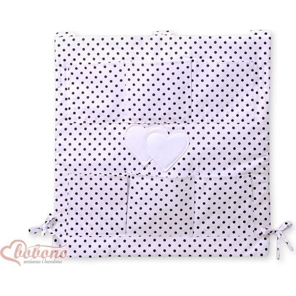 Organizzatore Per La Cameretta Dei Bambini - Borsa Portaoggetti Per Culla - 6 Scomparti Spaziosi, In Cotone, Stampa A Cuori Bianchi E Neri-image