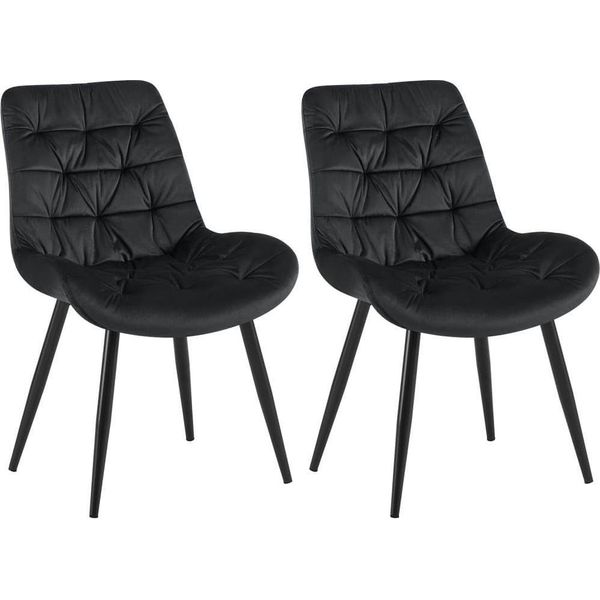 Set Di 2 Sedie Da Pranzo - Sedie In Velluto - Elevato Comfort Di Seduta | Colore: Nero-image