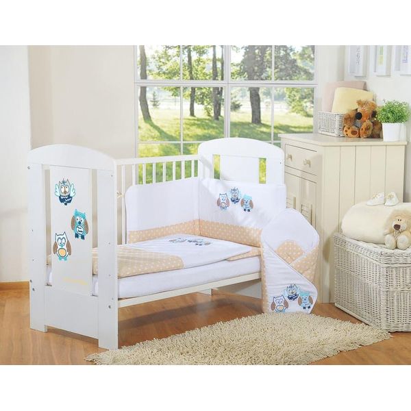 Set Di Biancheria Da Letto Per Neonati, Biancheria Da Letto Per Bambini, Cotone Oeko-Tex, Sicuro E Confortevole, Gufo Beige-image