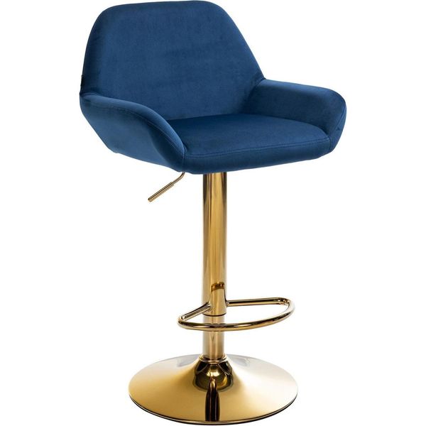 Sgabello Da Bar In Velluto - Sgabello - Elevato Comfort Di Seduta, Regolabile E Girevole | Colore: Blu-image