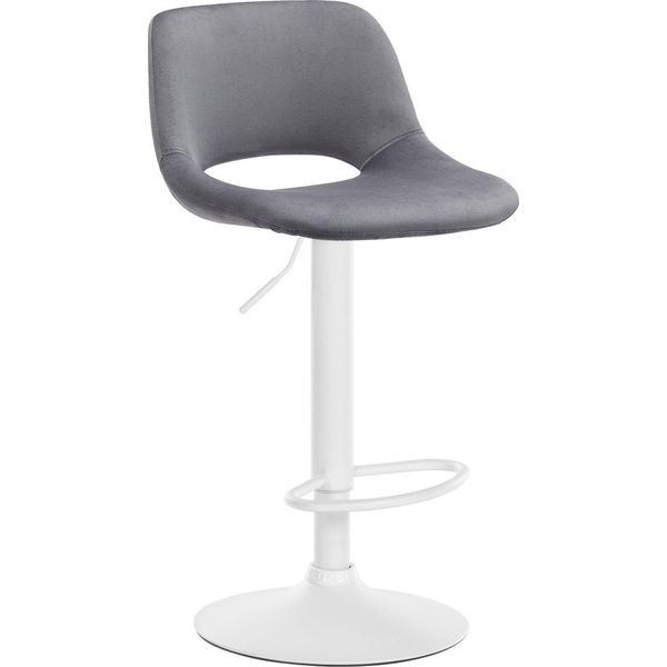 Sgabello Da Bar In Velluto - Sgabello Alto - Regolabile In Altezza E Girevole Per Un Maggiore Comfort | Colore: Grigio Scuro, Base In Metallo Bianco Opaco-image