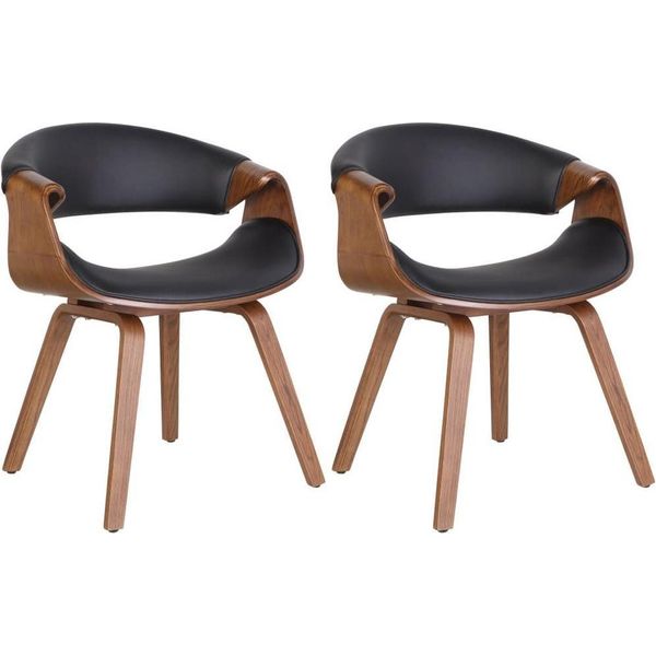 Set Di 2 Sedie Da Pranzo - Sedie Comode - Schienale Di Sostegno | Colore: Rovere/Nero | Materiale: Pelle Finta-image