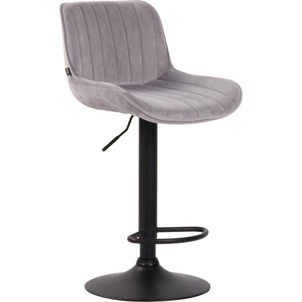 Sgabello Da Bar In Velluto - Design Moderno - Regolabile In Altezza E Girevole A 360° | Colore: Grigio | Colore Base: Nero-image
