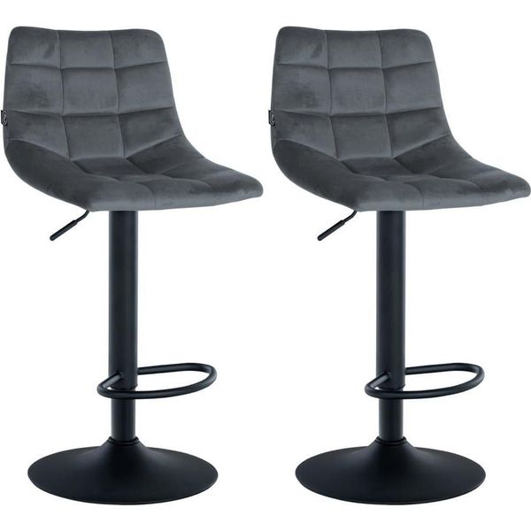 Set Di 2 Sgabelli Da Bar - Sgabelli Da Cucina - Seduta Regolabile Per Un Comfort Ottimale | Colore: Grigio Scuro, Colore Base: Nero-image