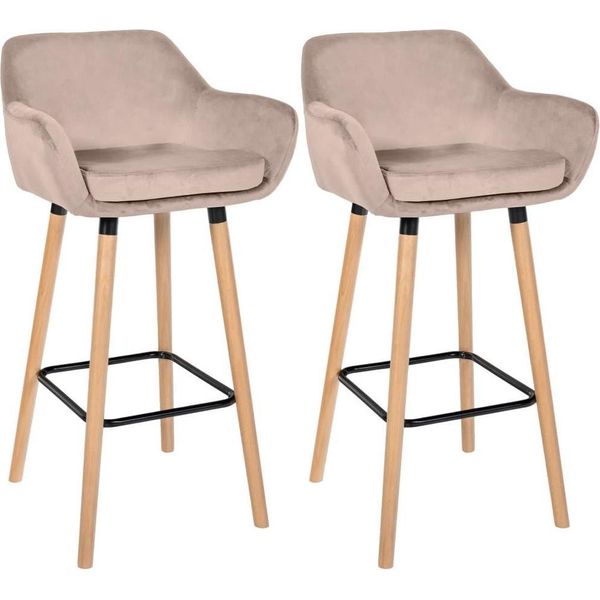 Sgabello Da Bar, Sgabello In Velluto, Elevato Comfort Di Seduta - Moderno - Legno Di Faggio | Colore: Grigio Chiaro-image