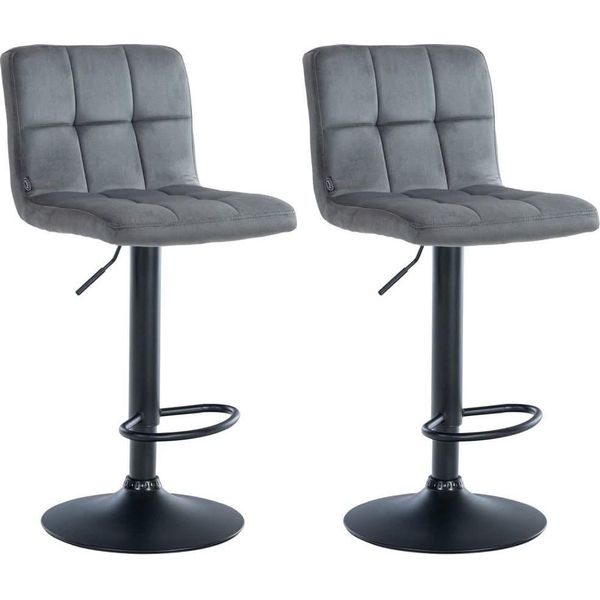Set Di 2 Sgabelli Da Bar In Velluto - Sgabello - Regolabile In Altezza E Ruotabile A 360° | Colore: Grigio Scuro, Colore Base: Nero-image