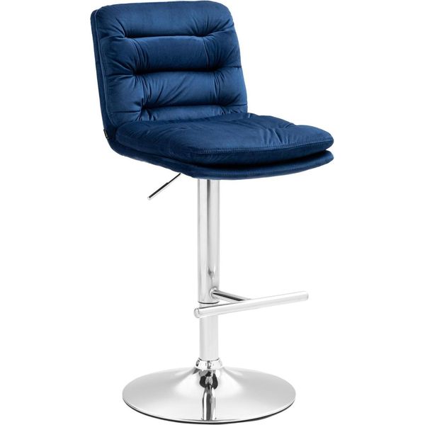 Sgabello Da Bar Con Sgabello In Velluto - Sgabello Elegante - Elevato Comfort Di Seduta E Regolabile In Altezza Colore: Blu | Colore Base: Cromo-image