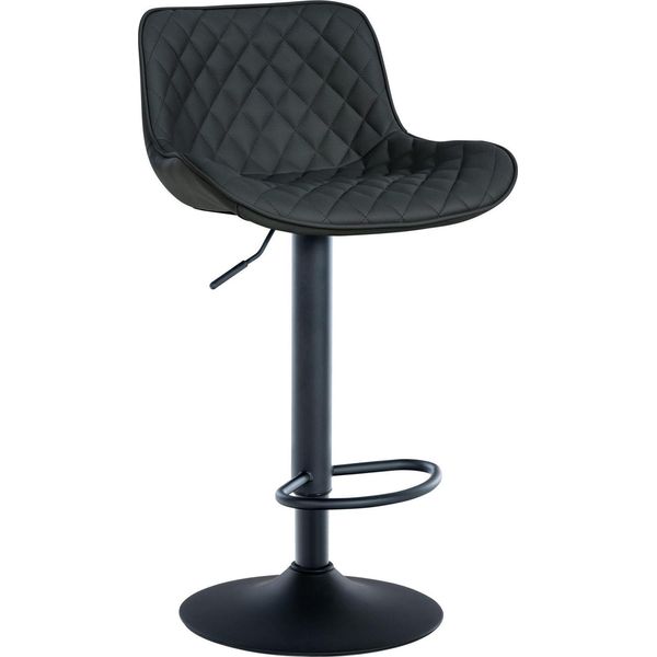 Sgabello Da Bar Con Schienale - Sgabello Alto - Girevole E Regolabile A 360° | Colore: Nero | Materiale: Pelle Finta-image