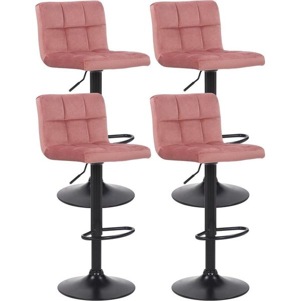 Set Di 4 Sgabelli Da Bar In Velluto - Sgabelli Da Bar - Comfort Ottimale | Colore: Rosa-image